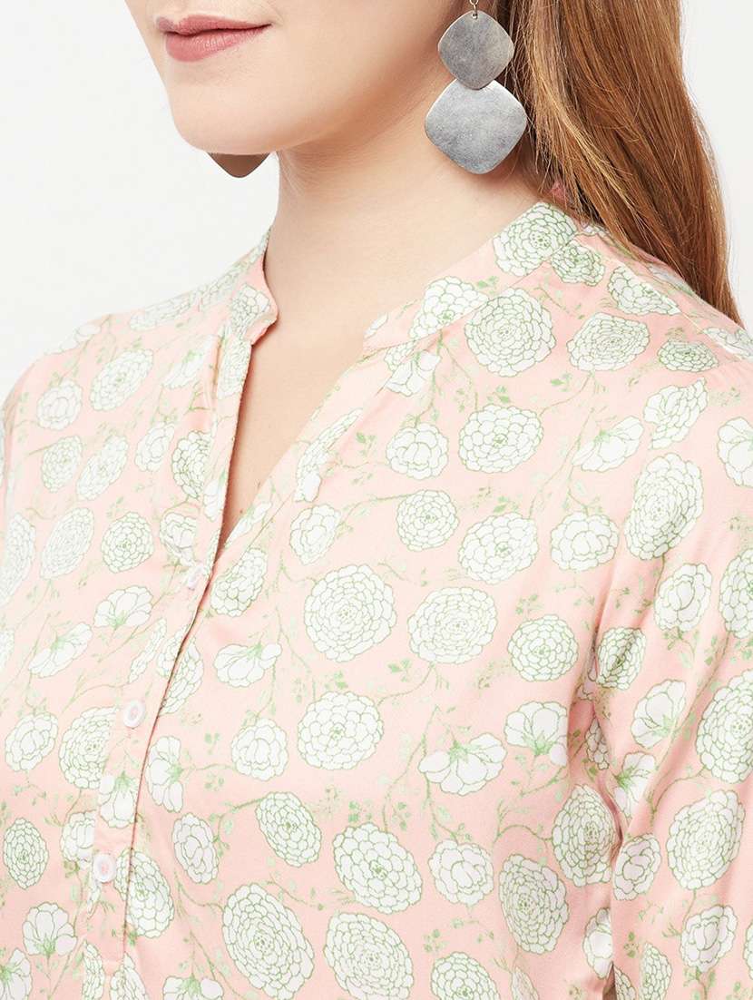 mandarin neck floral printed regular top - 20294947 -  Standard Image - 5
