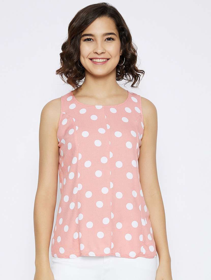 peach polka dots straight top
