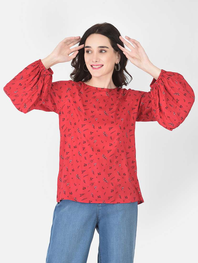 red micro print regular tunic - 20294973 - Zoom Image - 0
