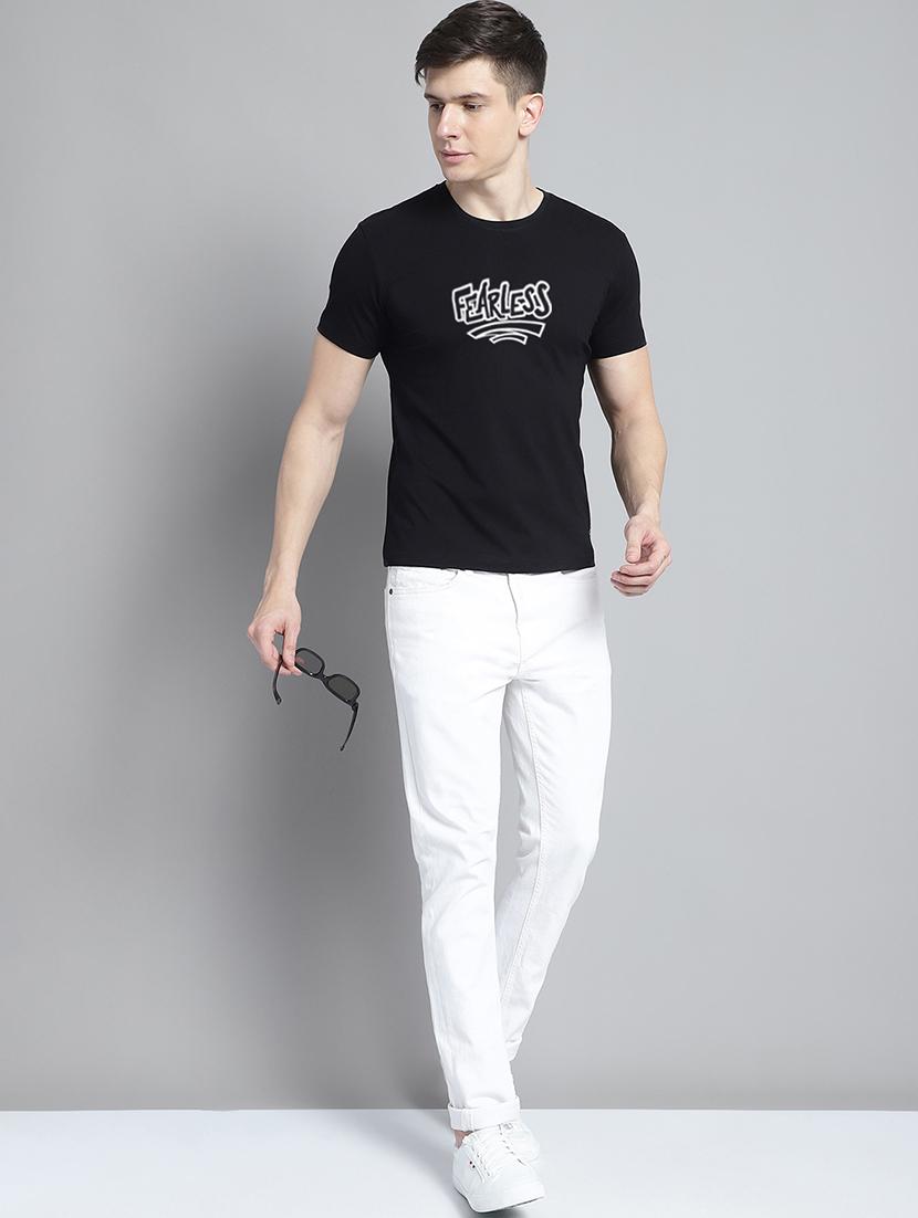 men black cotton chest print t-shirt - 20295697 - Standard Image - 3