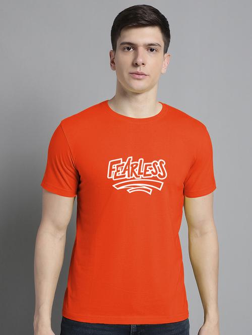 men typography print orange cotton t-shirt - 20295700 -  Standard Image - 0