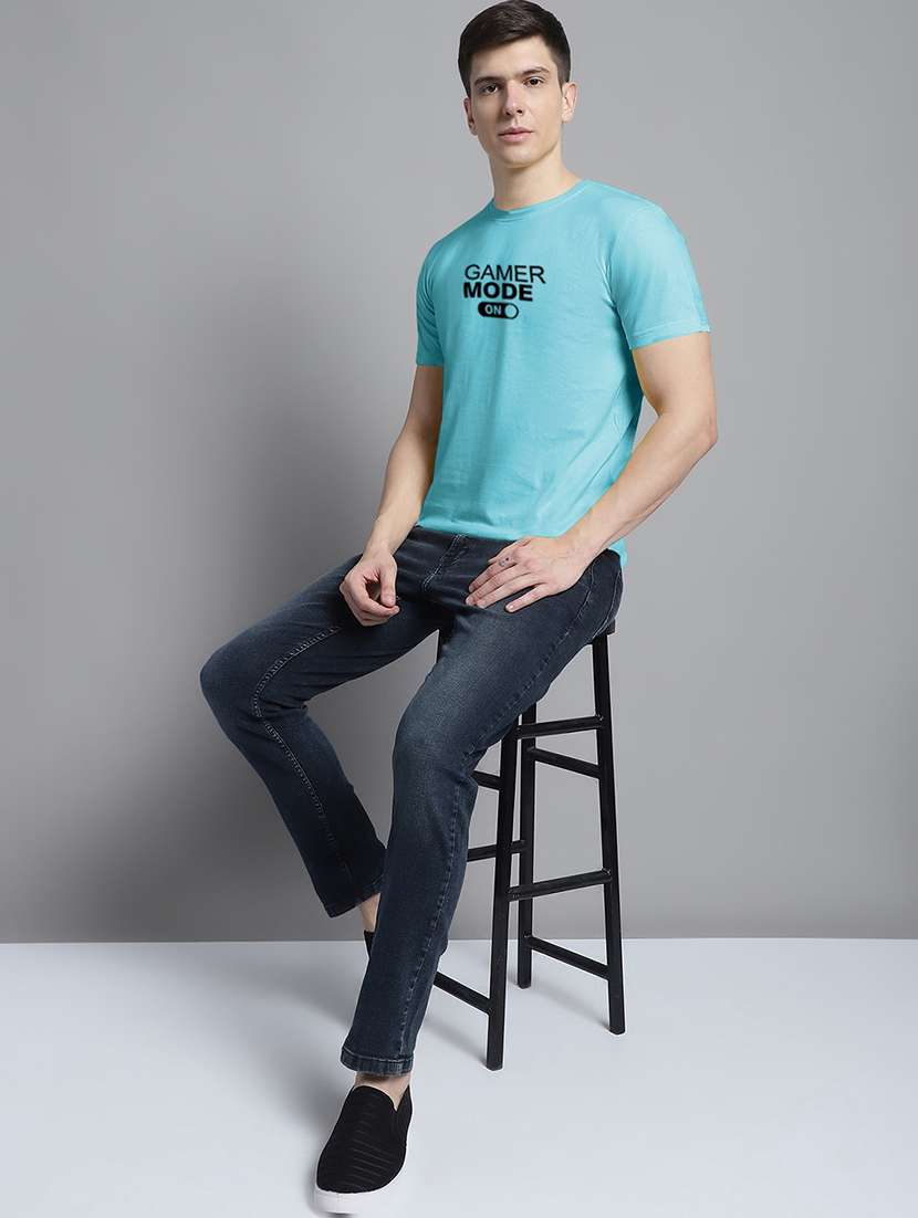 men light blue cotton chest print t-shirt - 20295708 -  Standard Image - 3