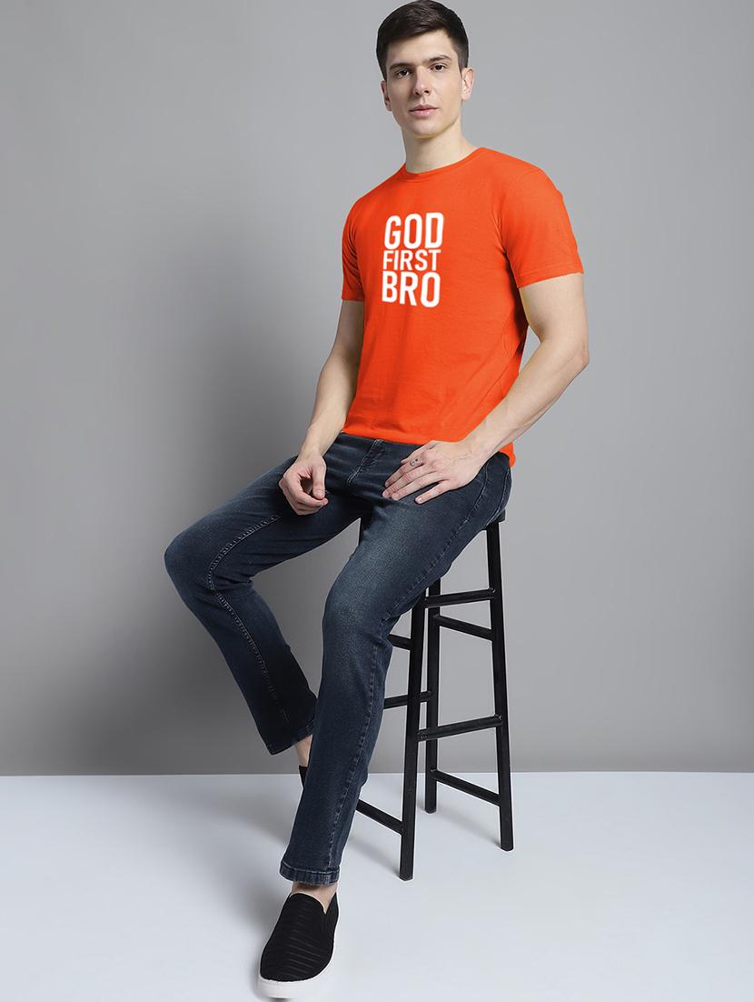 men orange cotton chest print t-shirt - 20295714 - Standard Image - 3