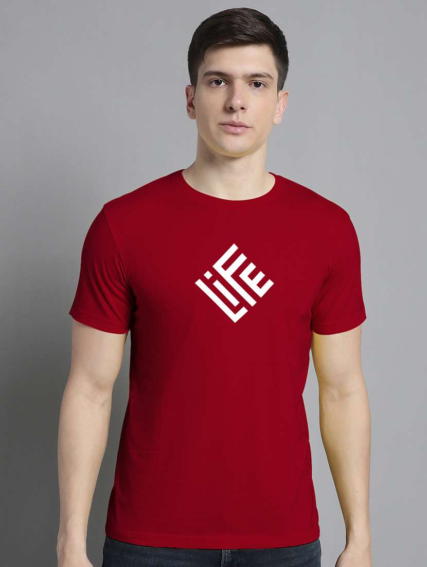 men typography print maroon cotton t-shirt