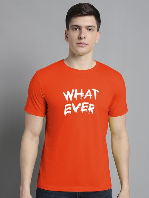 men orange cotton chest print t-shirt - 20295773 - Standard Image - 0