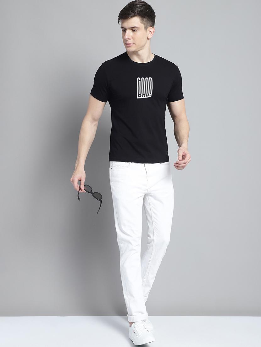 men black cotton chest print t-shirt - 20295792 - Standard Image - 3