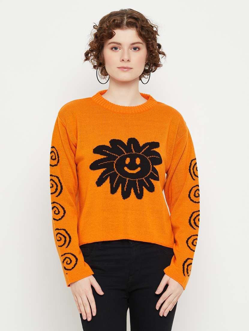 women round neck quirky regular pullover