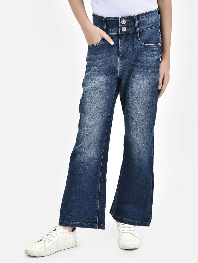 girl mid rise washed denim jeans