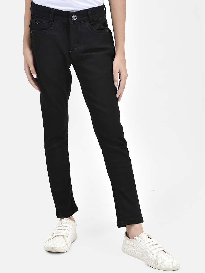 girls solid black slim fit jeans