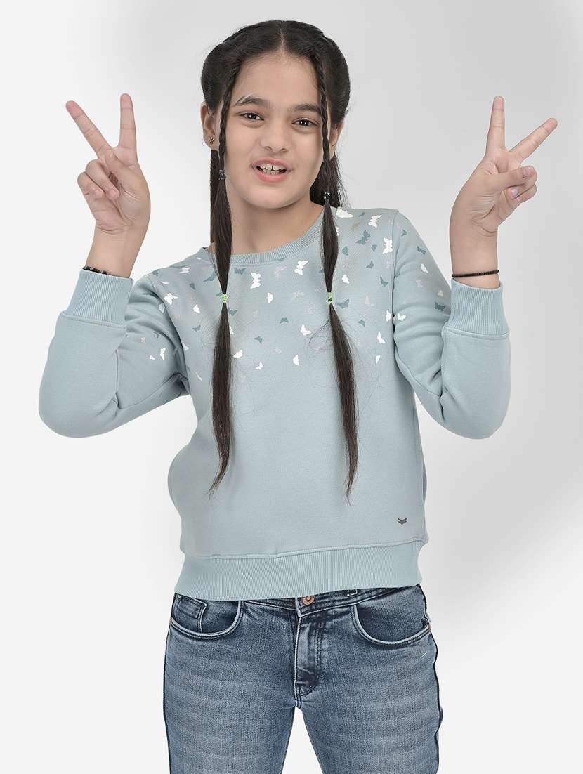 front print round neck sweatshirt