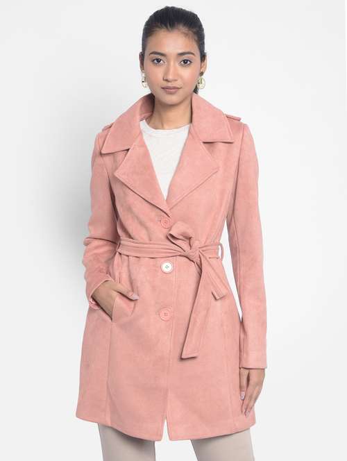 women peach solid trenchcoat - 20295950 - Standard Image - 0