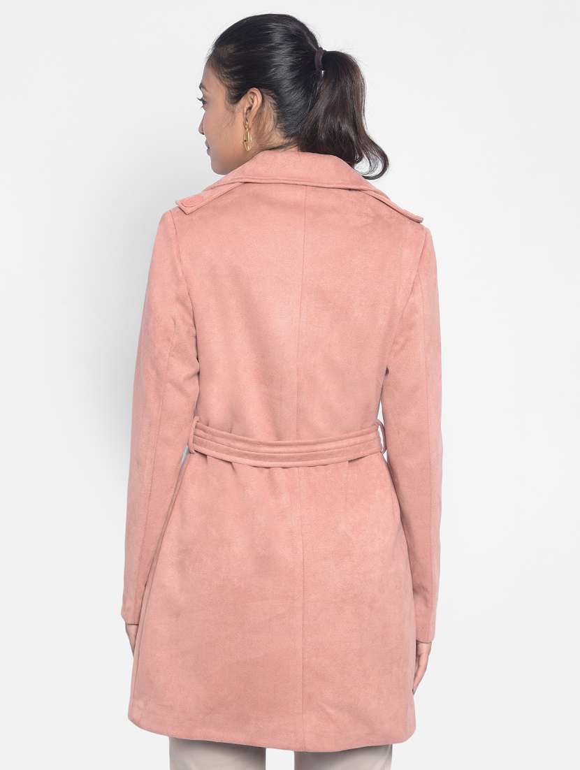 women peach solid trenchcoat - 20295950 - Standard Image - 3