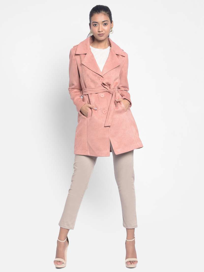 women peach solid trenchcoat - 20295950 - Standard Image - 5