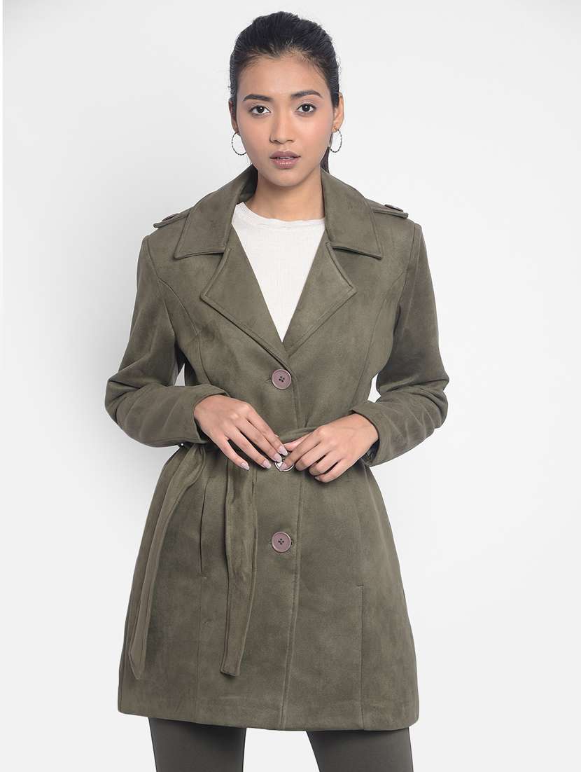 women olive green polyester casual blazer
