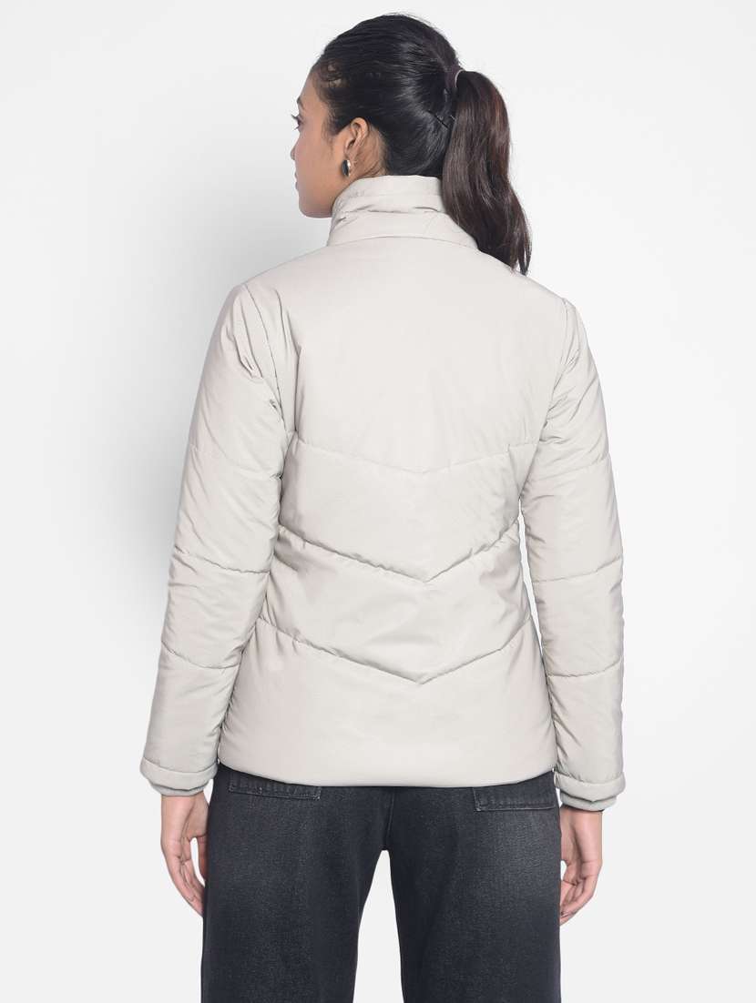 women solid long sleeve quilted jacket - 20295956 - Standard Image - 3