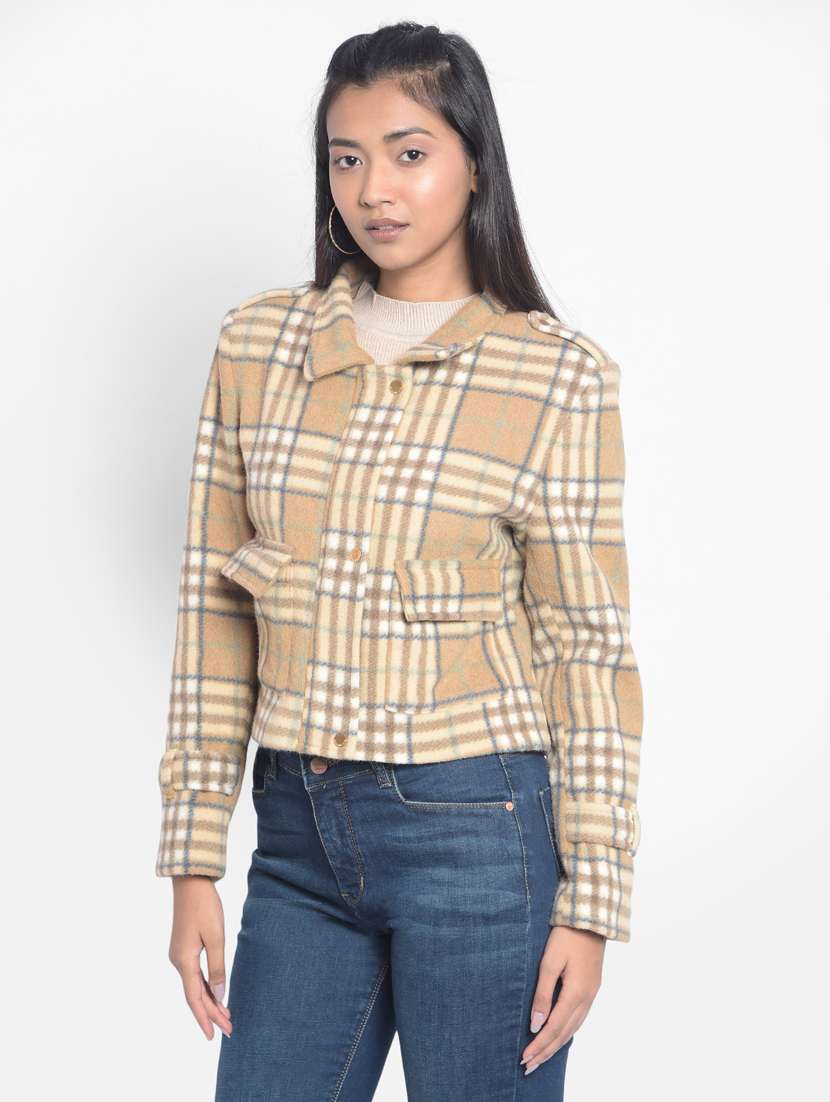 crimsoune club women's brown checked short coat