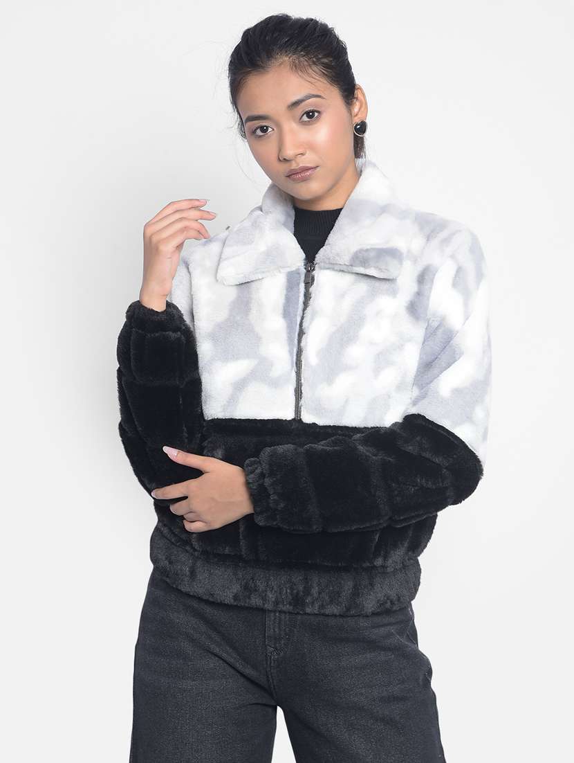 women solid long sleeve quilted jacket 