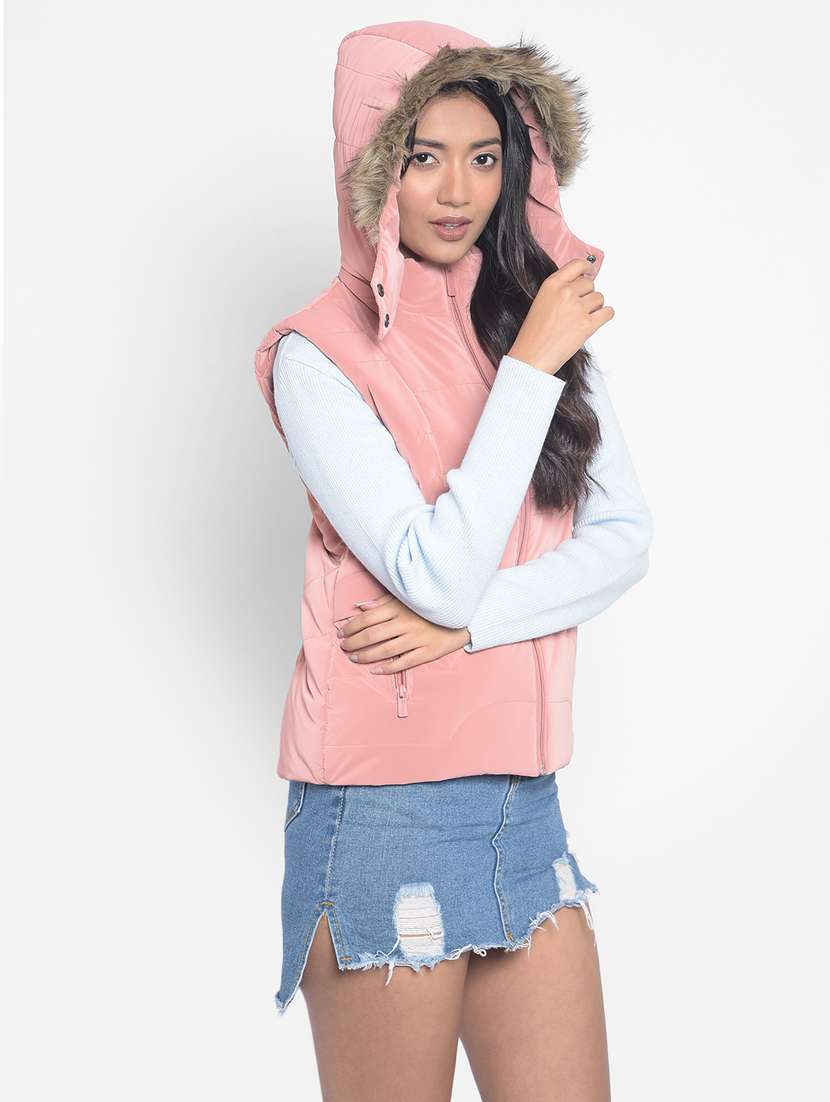 women peachy pink polyester quilted & padded jacket - 20295961 - Standard Image - 3