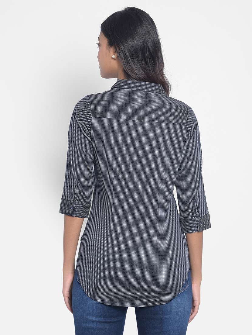 women grey mini checkered cotton blend regular shirt - 20296122 -  Standard Image - 3