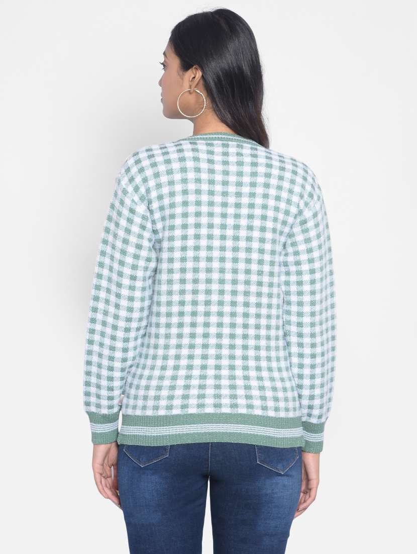 women green checkered viscose pullover - 20296139 -  Standard Image - 3