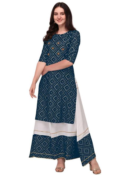 teal colored kurta skirt set - 20296217 - Standard Image - 0