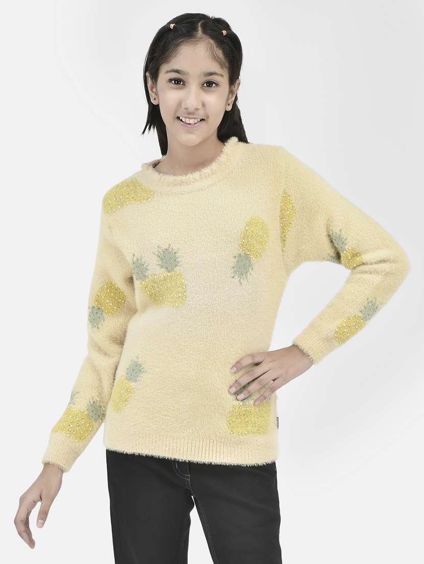 girls round neck self-designed regular sweater