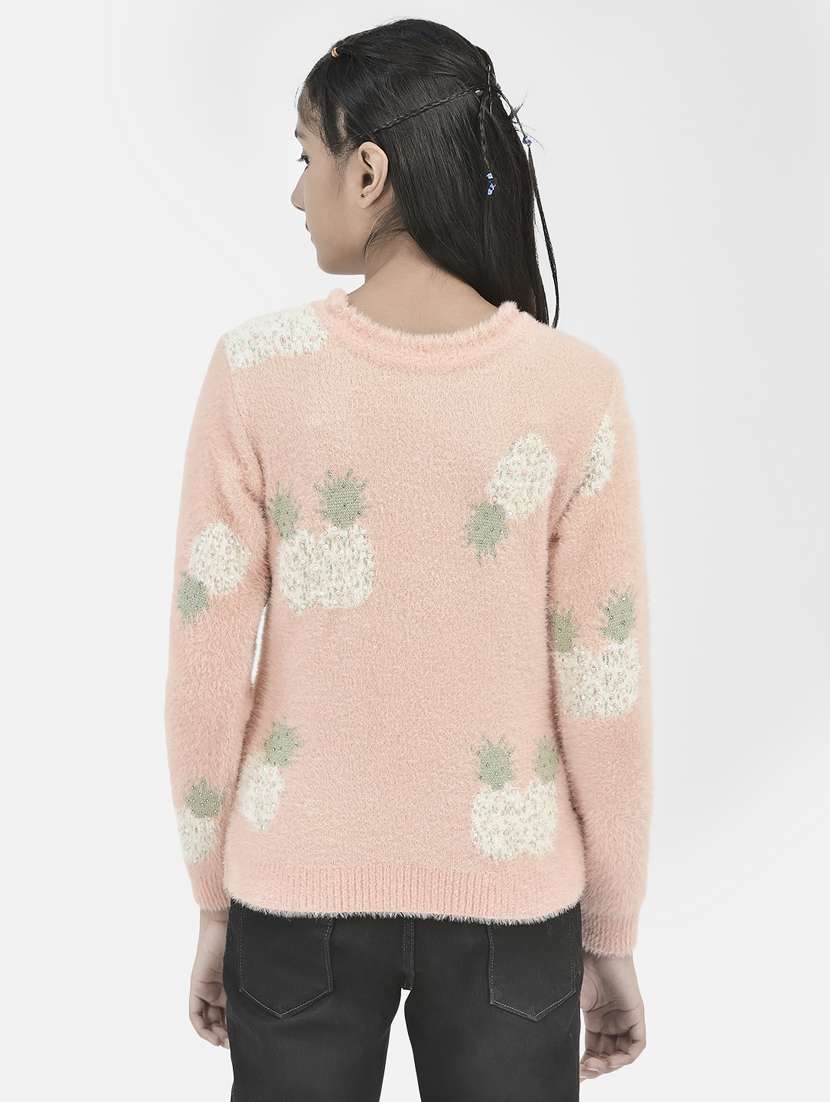 girls round neck self-designed regular sweater - 20296253 -  Standard Image - 3