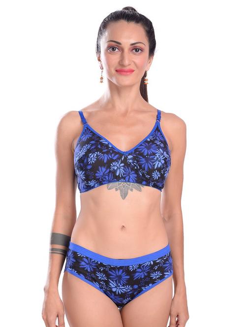 blue cotton blend bra and panty set - 20296417 -  Standard Image - 0
