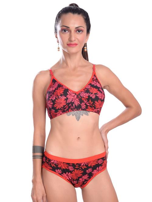 red cotton blend bra and panty set - 20296418 -  Standard Image - 0