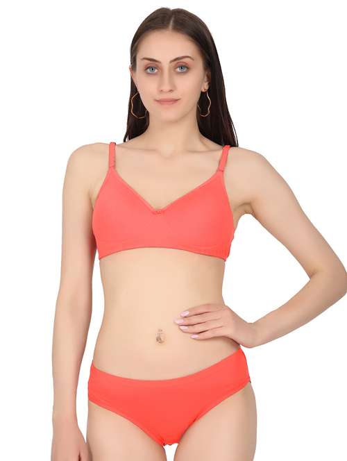 orange solid bra and panty set - 20296436 - Standard Image - 0