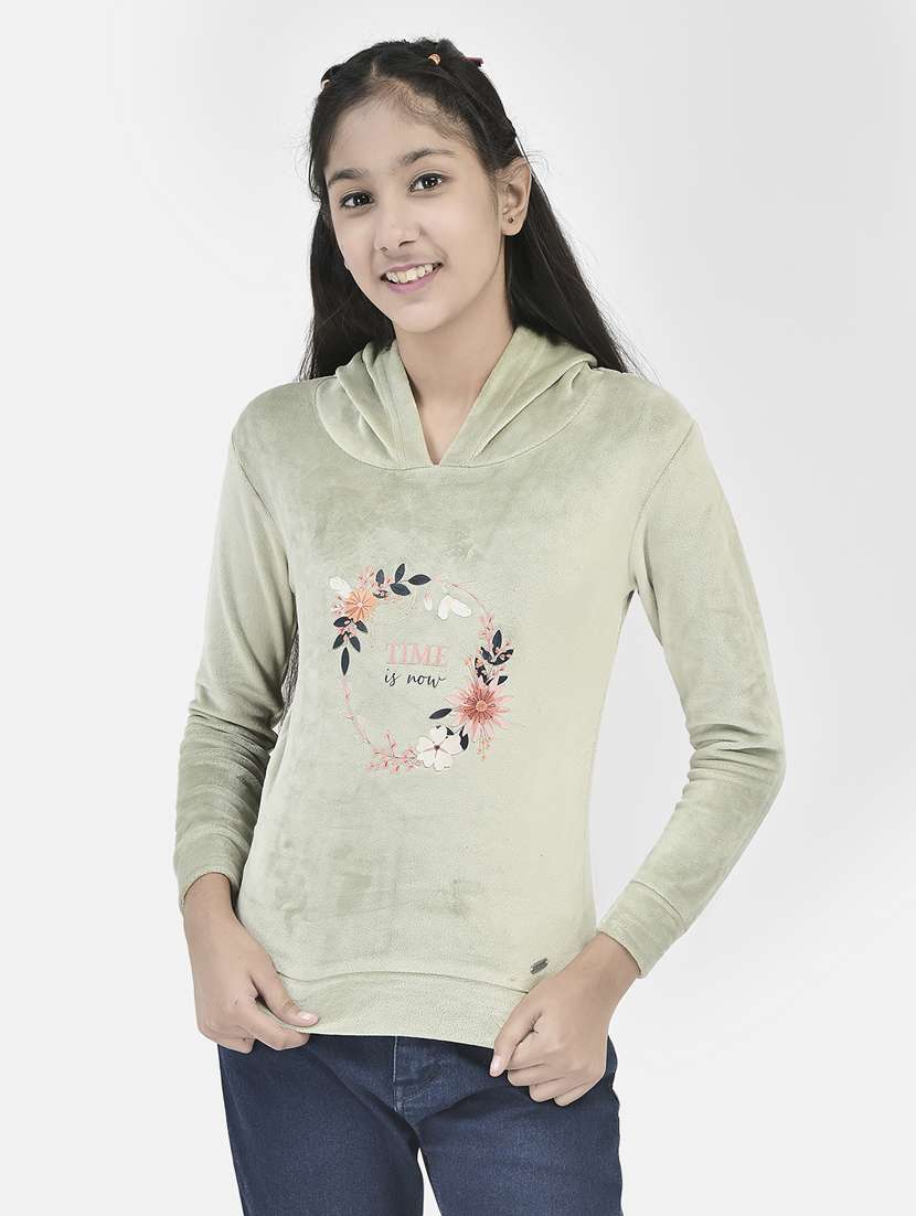 chest print hood neck sweatshirt