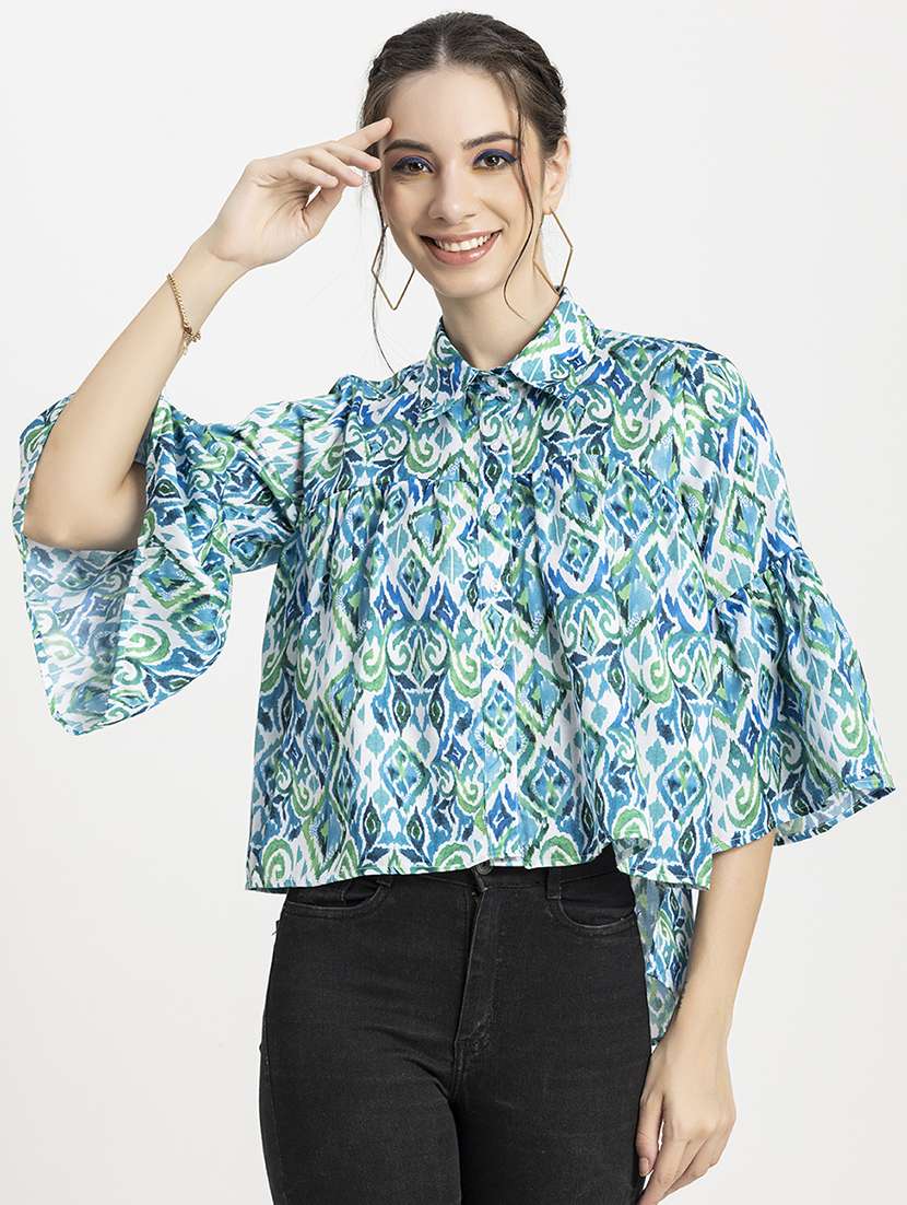 women blue printed high low top - 20296753 - Zoom Image - 0