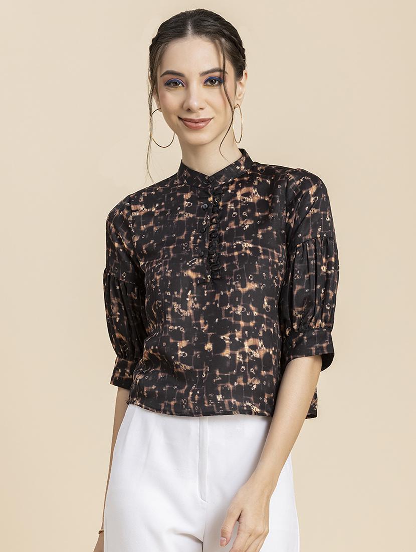 women printed mandarin neck top - 20296777 -  Zoom Image - 0