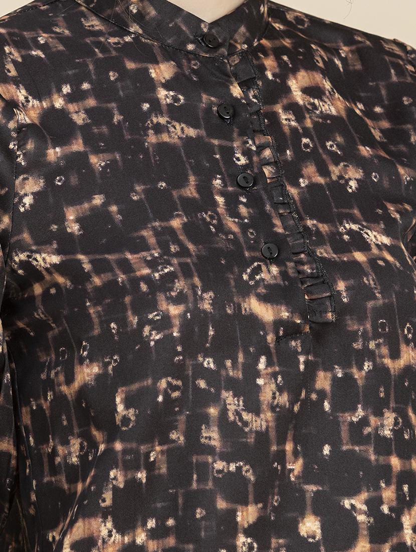 women printed mandarin neck top - 20296777 - Standard Image - 3