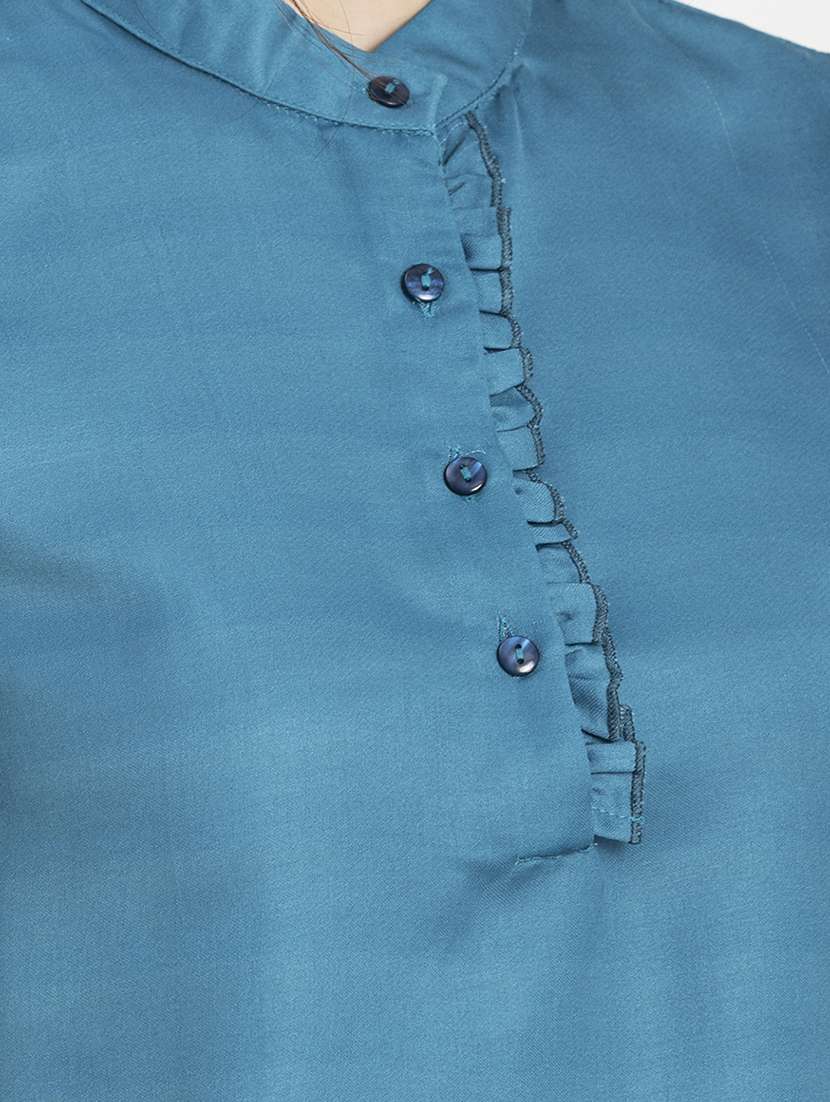 women's crop mandarin neck top - 20296778 - Standard Image - 3