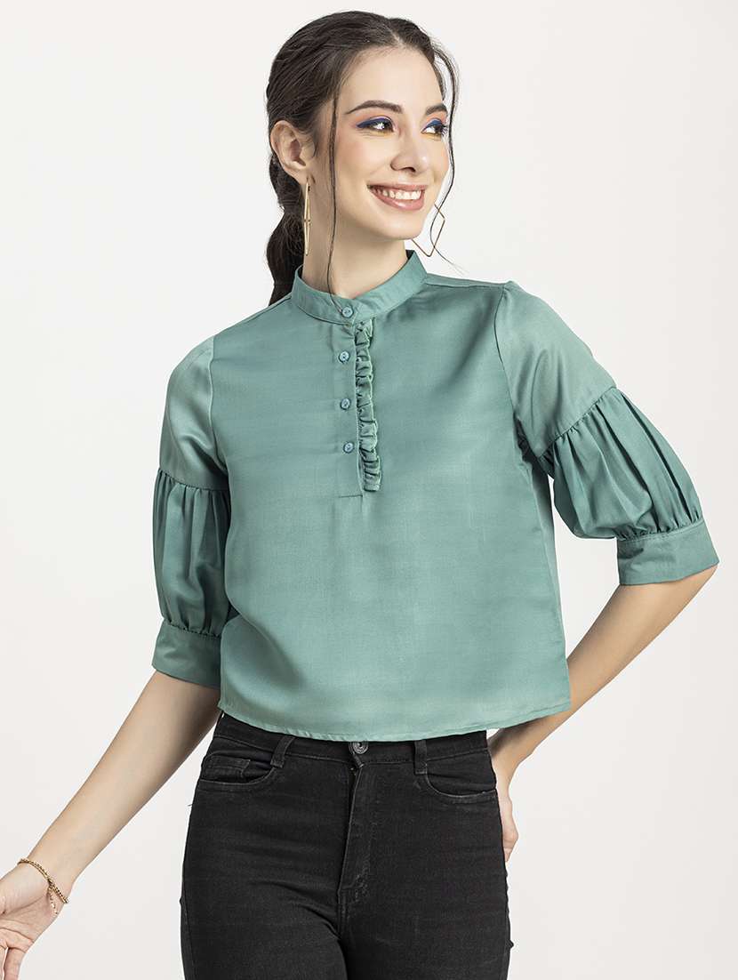women's crop mandarin neck top