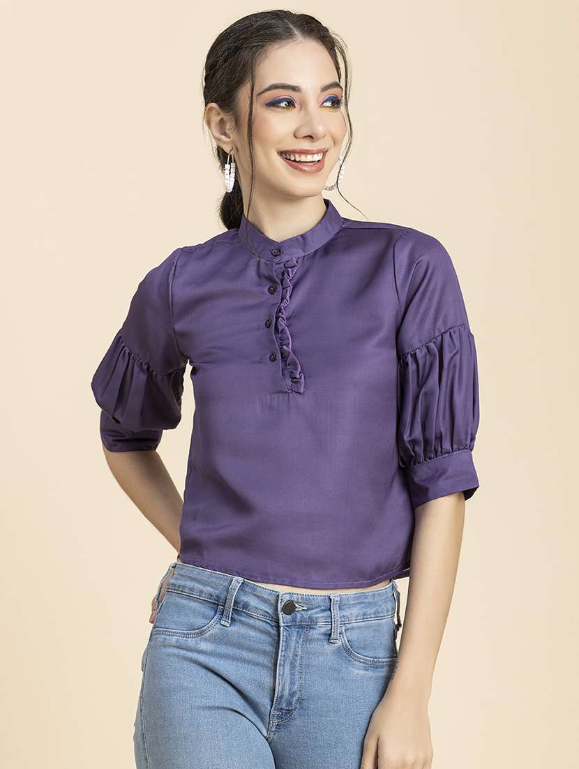 women's crop mandarin neck top