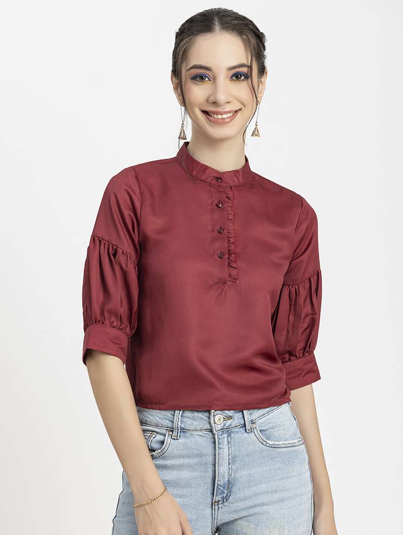 women's crop mandarin neck top