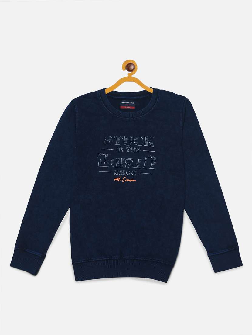 boys navy blue typography print 100% cotton sweatshirt
