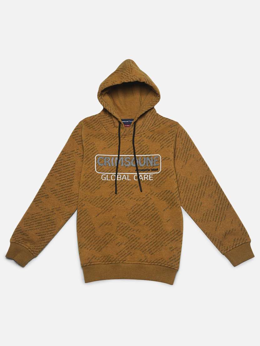boys brown cotton blend hooded sweatshirt