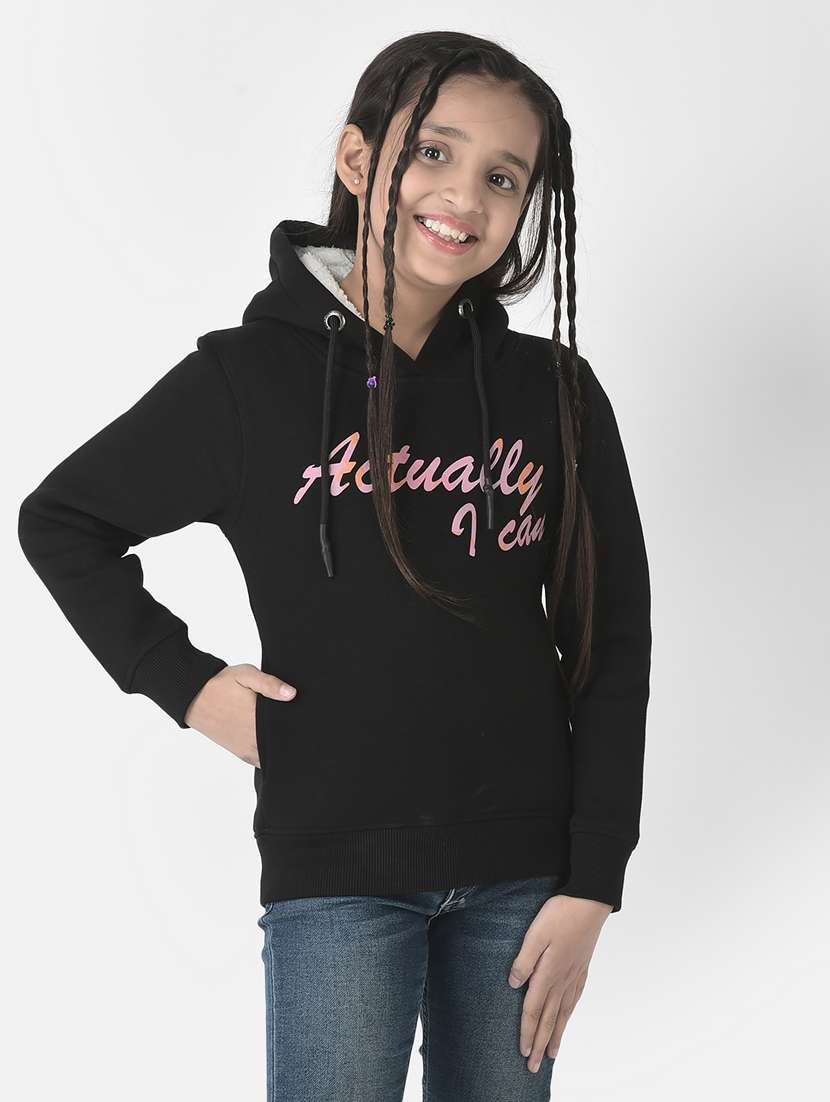 girls typography print hooded sweatshirt