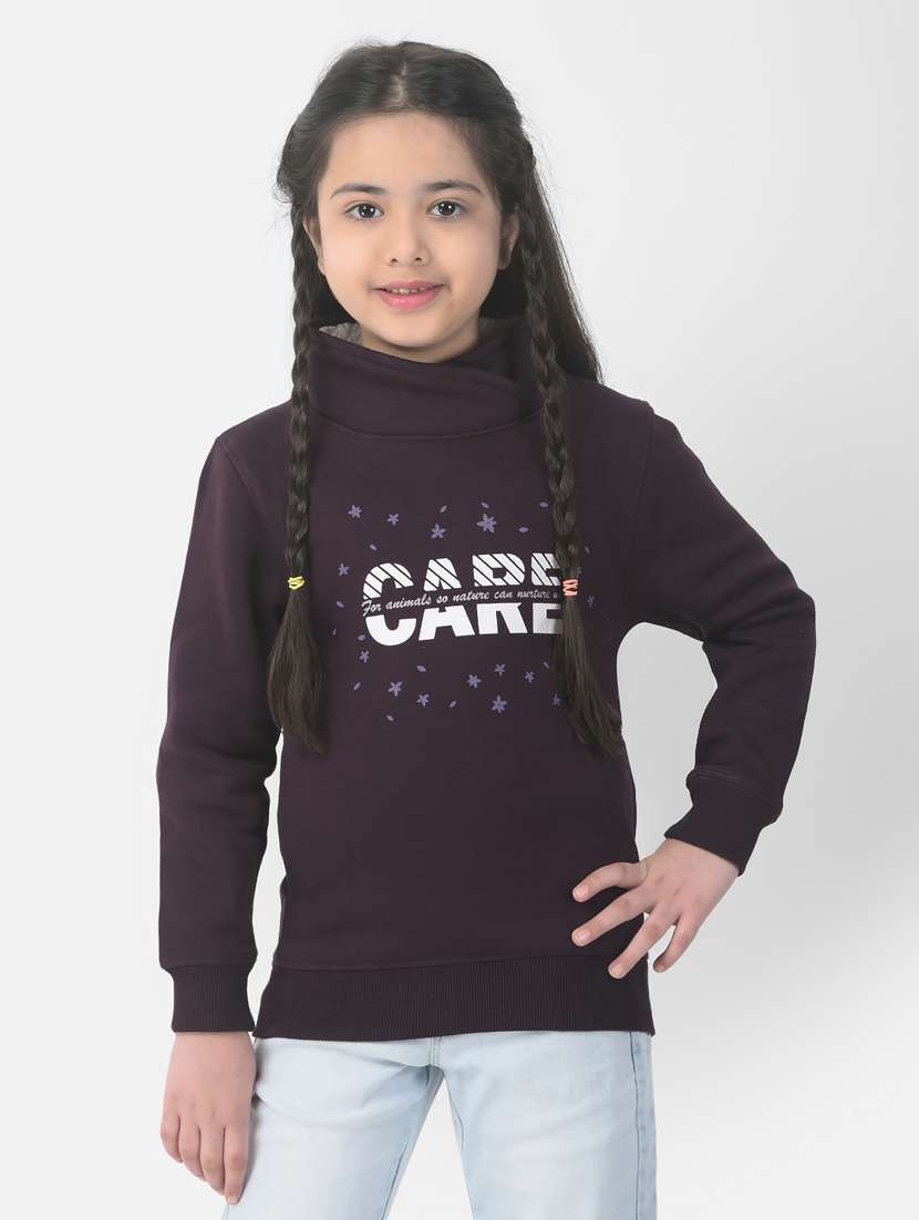 girls purple typographic sweatshirt