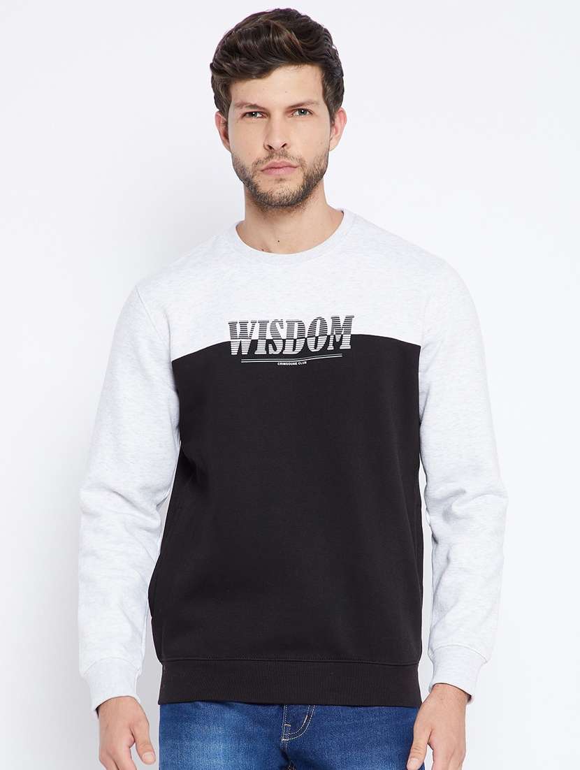 men black color block round neck sweatshirts