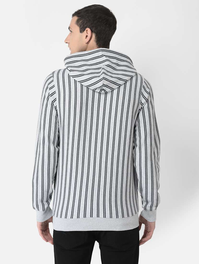 men grey stripe hooded cotton blend regular sweatshirt - 20298499 - Standard Image - 3
