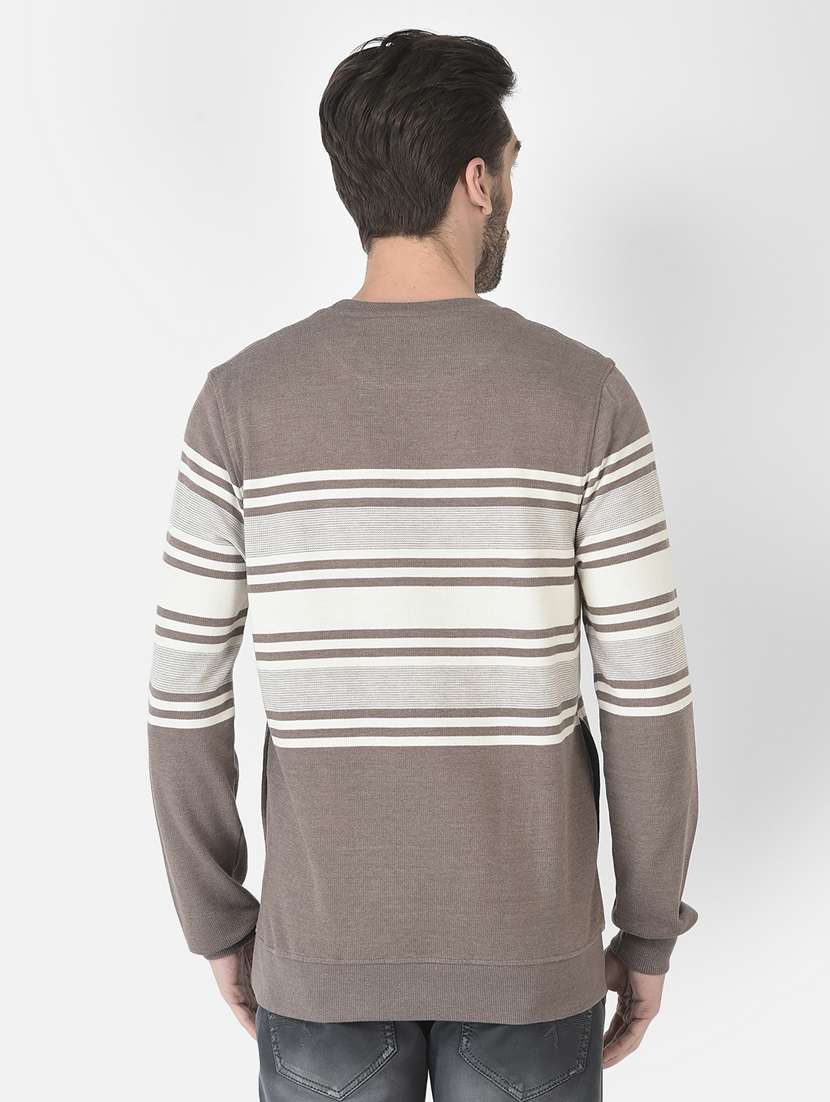 men brown stripes cotton blend regular sweatshirt - 20298534 -  Standard Image - 3