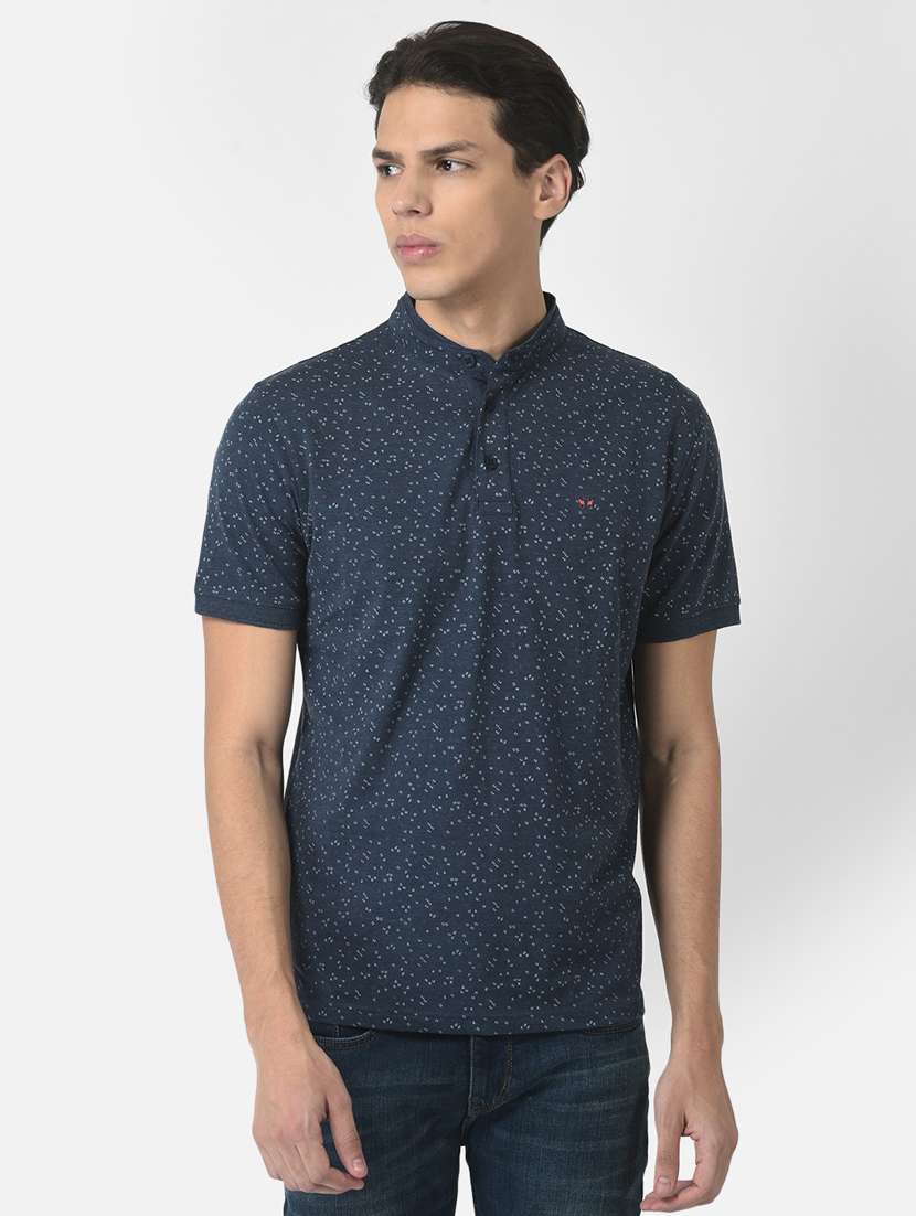 men dark blue polyester regular t-shirt