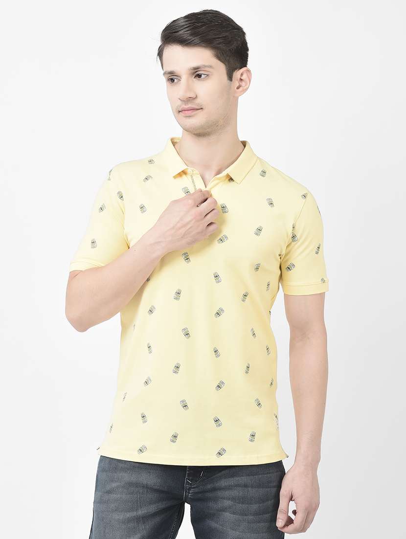 men yellow printed cotton regular t-shirt