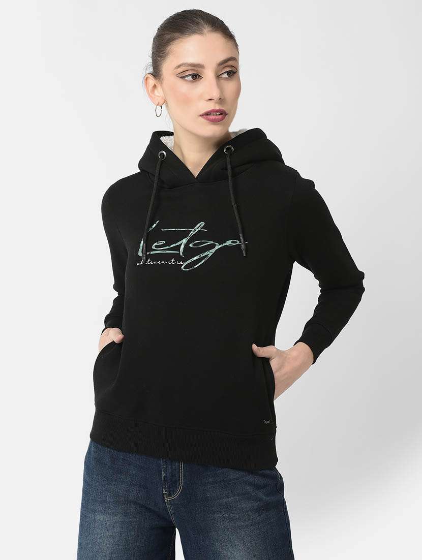 women black printed cotton blend regular sweatshirt