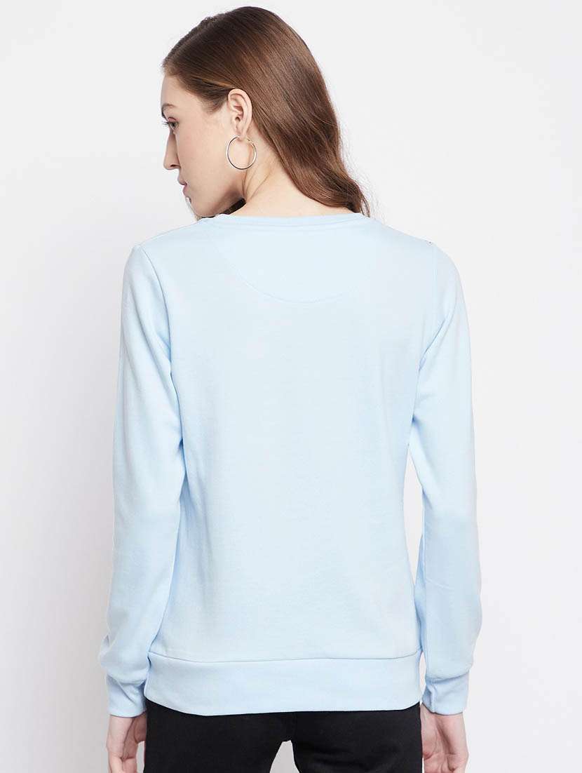 women light blue placement print cotton blend regular sweatshirt - 20298768 -  Standard Image - 3