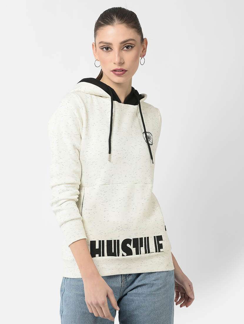 women placement print white cotton blend regular sweatshirt